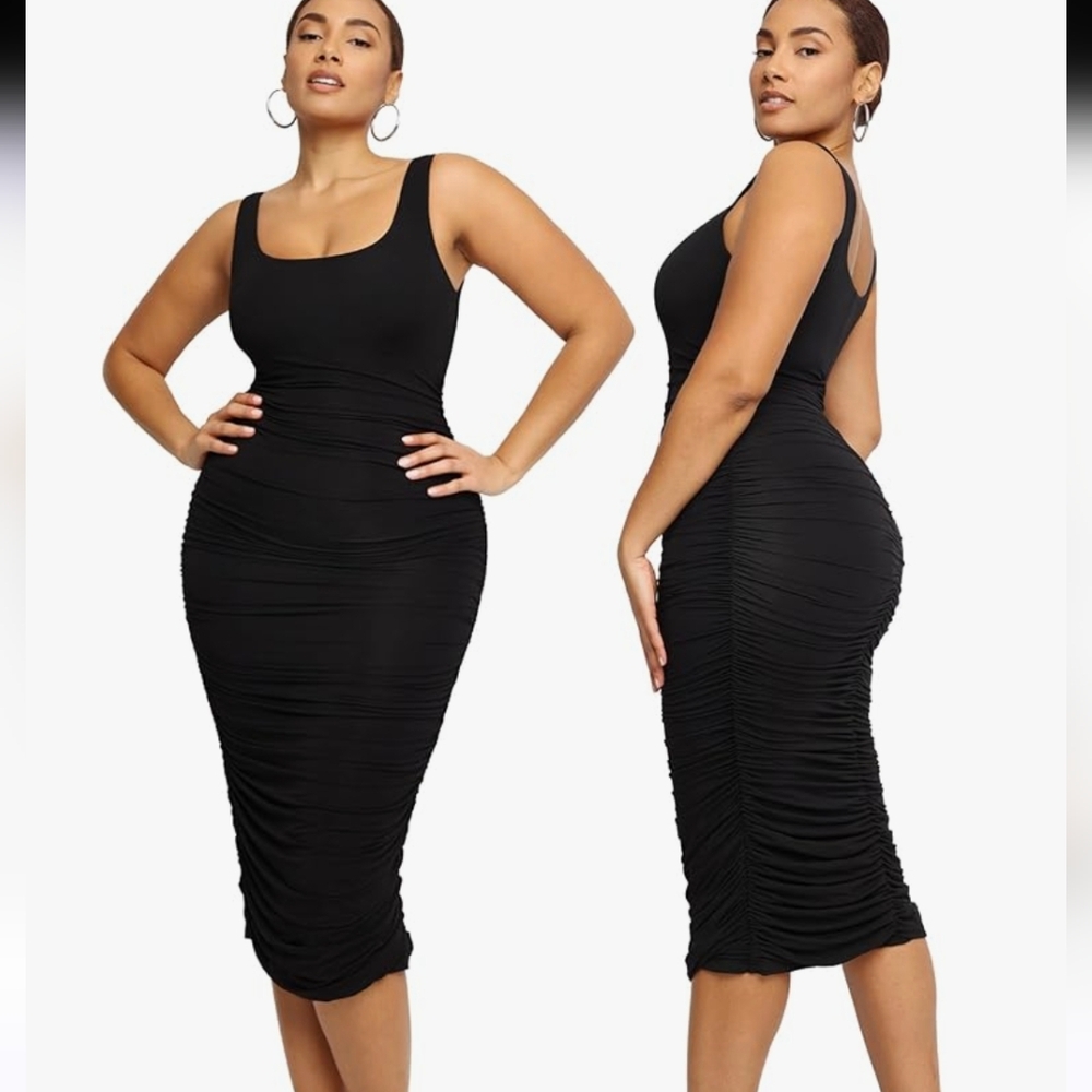 Shapellx Dress Shapewear Midi Dress Ruched Bodycon